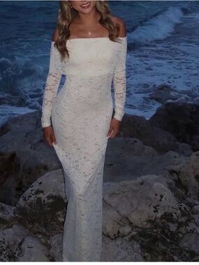 Peppermayo Off-Shoulder Lace Maxi Dress in White